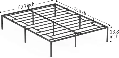 Vista 2 de Alkmaar Base de cama tamaño Queen de 14 pulgadas, plataforma de metal, no necesita somier, base de colchón resistente con soporte de listones