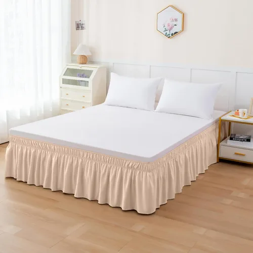 Vista 3 de Funda elástica para cama, estilo envolvente, resistente a las arrugas, cómoda, con volados, caída de 16 pulgadas, color blanco