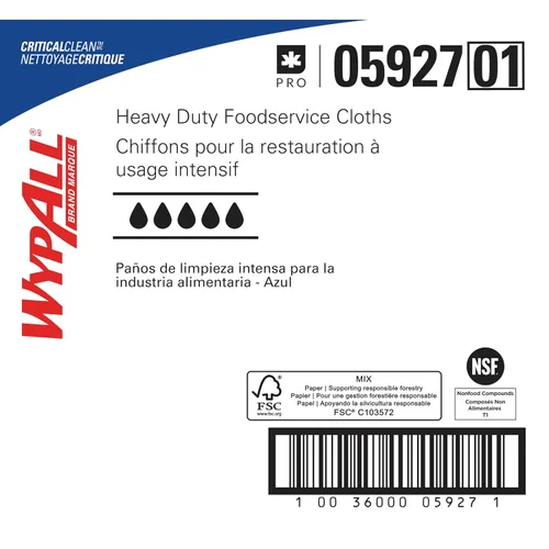 Vista 3 de WypAll CriticalClean Paños de limpieza de alto rendimiento para servicio de alimentos (05927), Toallas plegadas en cuartos, azul