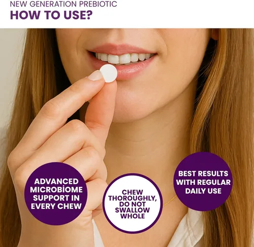 Vista 7 de Suplemento probiótico y prebiótico masticable Akkermansia NOVO 2.0 con HMO, apoya el microbioma intestinal y oral, suplementos para la salud