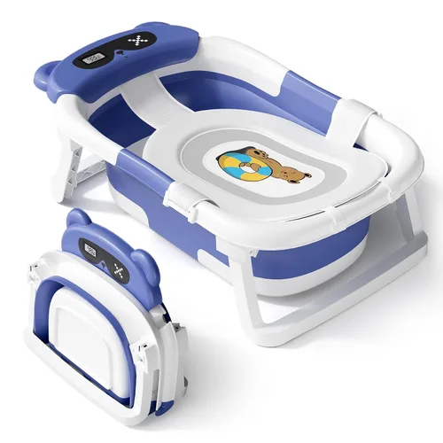 Vista 8 de AVIDOR Bañera de bebé 2 en 1 con soporte para recién nacidos y bebés, bañera plegable para bebés, regalos de baby shower para nuevos padres, gris