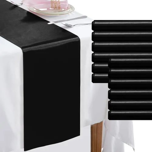 Vista 7 de Paquete de 2 caminos de mesa negros de 12 x 108 pulgadas, camino de mesa rectangular de seda satinada suave para bodas, banquetes, decoración
