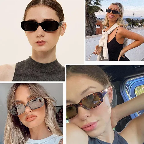 Vista 4 de Tskestvy 4 lentes de sol retro vintage tamaño pequeño cuadrado rectángulo de los años 90 a la moda Y2K para mujer estética