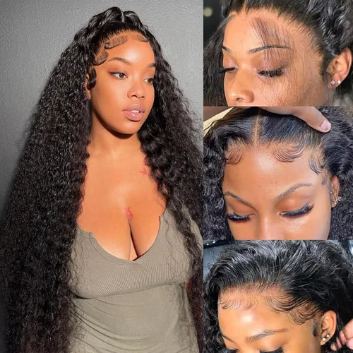 Vista 11 de Pelucas de cabello humano con encaje frontal de onda profunda 13x4 HD, malla frontal transparente, para mujeres, rizada, húmeda y ondulada, sin Onda