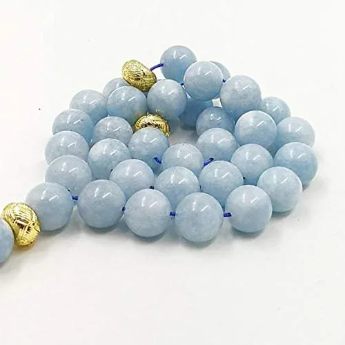 Vista 5 de ALBASHAN Pulsera Tasbih de piedra aguamarina natural para hombre, regalo islámico especial para musulmanes 33, 45, 66, 99, cuentas de oración