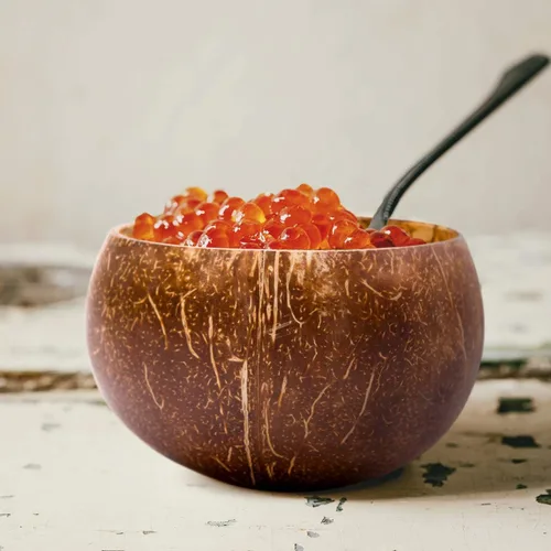 Vista 4 de Rainforest Bowls Juego de 4 pequeños cuencos originales de coco, 4 cucharas de madera y 4 popotes de bambú reutilizables, 100% naturales, tallados a