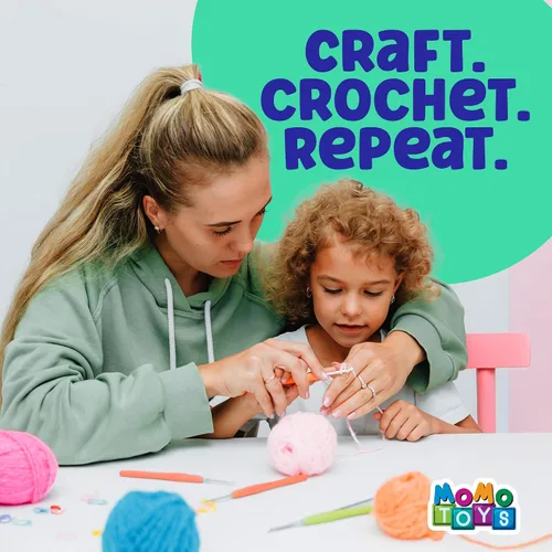 Vista 7 de MOMOTOYS Kit de 80 piezas para aprender a ganchillo para principiantes, adultos y niños, 20 hilos para ganchillo, bolsa de viaje de mezclilla, libro