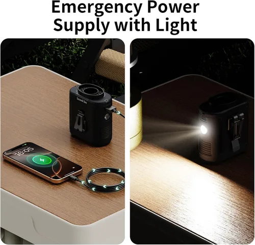Vista 5 de Socool - Ventilador portátil de 10 000 mAh, clip para cinto, batería recargable, 5 velocidades, linterna, para el cuello, manos libres, 40 horas