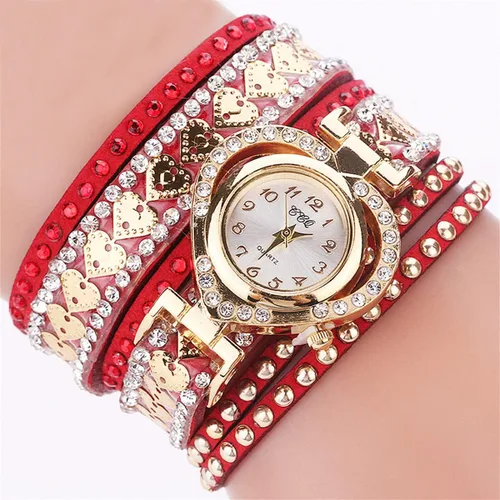 Vista 7 de CdyBox Reloj de moda para mujer, con incrustaciones de diamantes de imitación, relojes de cuarzo con forma de corazón, pulsera con esfera enrollada