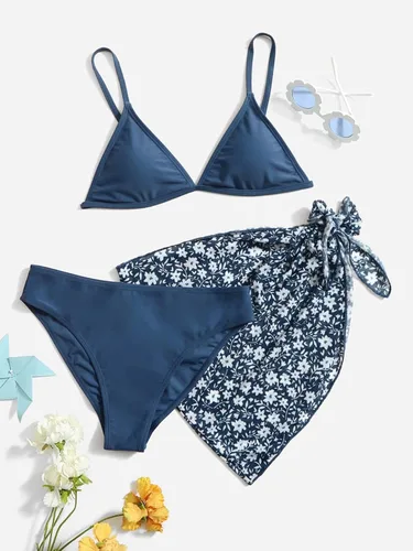 Vista 5 de SHENHE Traje de baño de 3 piezas para niña, con tirantes delgados, triangular, con salida de baño para playa