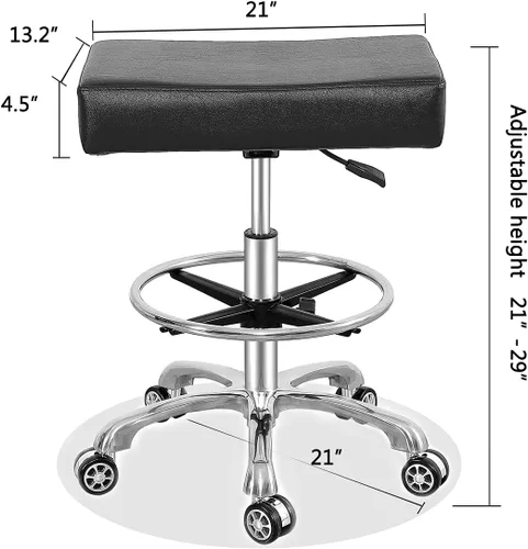 Vista 3 de Antlu Taburete giratorio ajustable para masaje, oficina, tatuaje, cocina, taburete de trabajo resistente con ruedas (negro, con reposapiés)