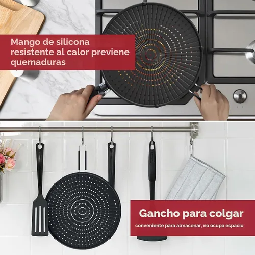 Vista 7 de INYOU Rejilla de silicona para salpicaduras para sartén adecuada para sartenes de 13", protector contra salpicaduras de grasa multiusos resistente