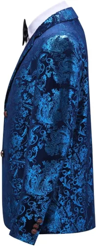 Vista 3 de SWOTGdoby Traje formal Tuexdo dorado Jacquard Slim Fit 2 piezas traje conjunto chaqueta pantalones para boda fiesta de graduación
