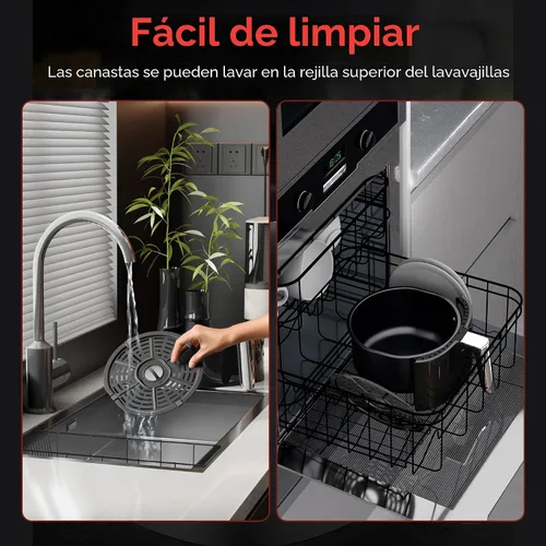 Vista 9 de Freidora de aire compacta, 9 en 1 con freidora de aire inteligente digital a color, ventana de visión, freír al aire, asar, hornear, recalentar