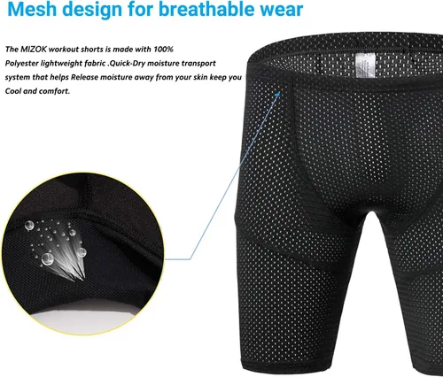 Vista 5 de MIZOK Traje de baño ajustado de malla de yoga para hombre, culturismo, gimnasio, entrenamiento, pantalones cortos Jammer