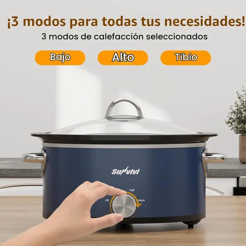 Vista 2 de Sunvivi Olla de cocción lenta de 3 cuartos de galón y mini calentador de alimentos con 3 ajustes de calefacción, olla de cerámica extraíble, tapa