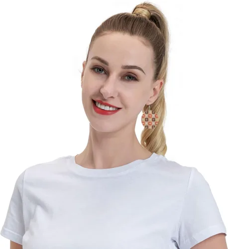 Vista 8 de Aretes redondos de cuero, patrón étnico africano con símbolos Adinkra de piel sintética, aretes colgantes para mujeres y niñas, Cuero sintético, No