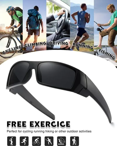 Vista 6 de Gafas de sol polarizadas para hombre y mujer, estilo retro, deportivo, rectangular, envolvente, vintage, protector de disparo Negro - Negro