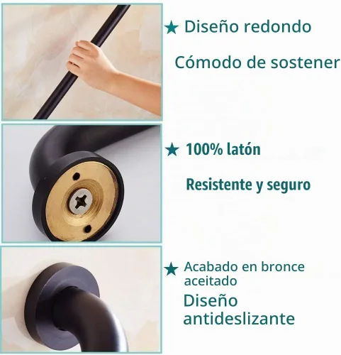 Vista 3 de ELLO&ALLO Barra de agarre de ducha de baño de bronce aceitado, pasamanos de baño para cuidado del hogar (12 pulgadas)