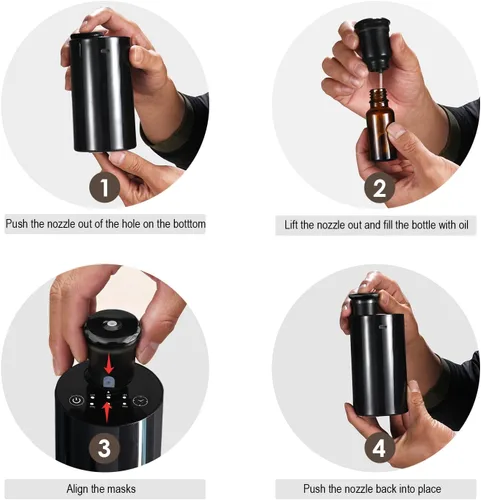 Vista 5 de Difusor de aceite esencial sin agua con capacidad de 0.7 fl oz, difusores inalámbricos con 3 niveles de niebla y temporizadores para oficina en casa