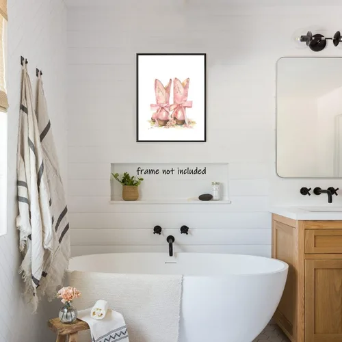 Vista 4 de Heltrappe Botas de vaquera con lazo rosa costero, arte de pared, diseño de coqueta, estilo occidental, bohemio, femenino, póster femenino