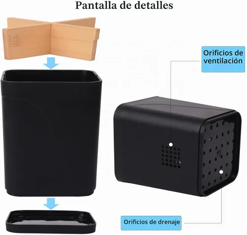Vista 4 de Soportes para cepillo de dientes con drenaje para baños, soporte para cepillo de dientes de 4 ranuras con divisores de bambú, organizador de cepillo