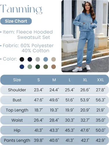 Vista 2 de Tanming Conjunto de 2 piezas para mujer, sudadera de forro polar, pantalones deportivos