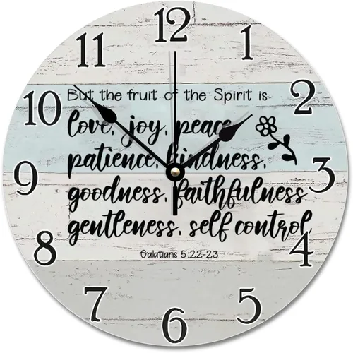 Vista 30 de Reloj de pared con versículo bíblico, con cita religiosa, reloj de madera, texto inspirador cristiano, reloj de madera rústico personalizado