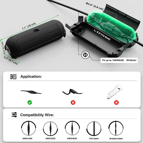 Vista 2 de Flemoon - Cubierta de seguridad para cable de extensión para exteriores, protector de conexión impermeable IP44, caja eléctrica resistente a