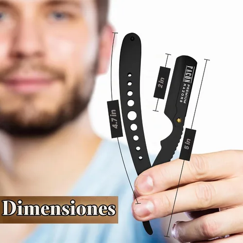 Vista 7 de Facón Navajas rectas para hombres - Kit de navaja de barbero profesional de borde recto con 100 cuchillas, afeitadora clásica de acero inoxidable El