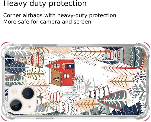 Vista 5 de Funda estética para iPhone 15 Plus, diseño de árboles y casas de pueblo navideño para iPhone 15 Plus, cubierta de suelo de nieve de invierno