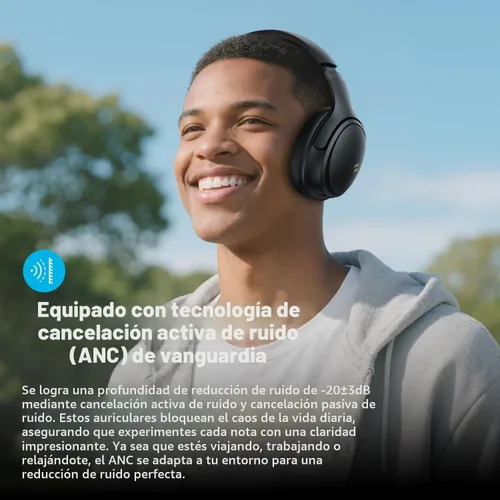 Vista 2 de havit Auriculares con cancelación activa de ruido, auriculares inalámbricos sobre la oreja, auriculares plegables Bluetooth 5.3 sobre la oreja