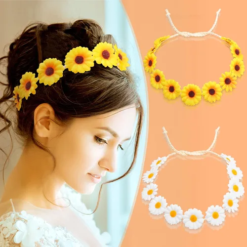 Vista 6 de WILLBOND 8 diademas de girasol para mujer, corona, margarita, flores, corona, ajustable, floral, para novia, para fiestas hippie, bodas, festivales