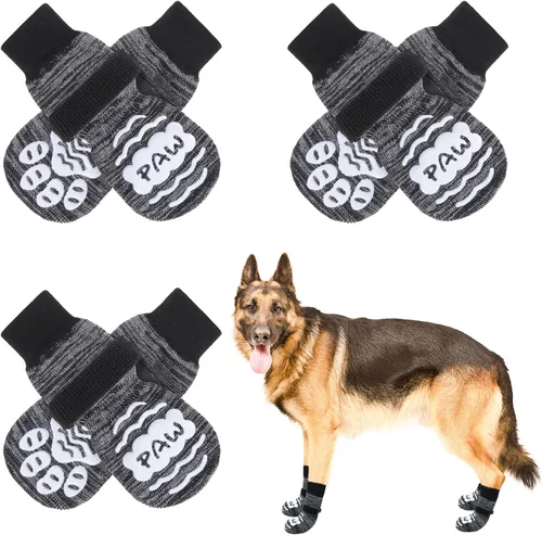 Vista 17 de BEAUTYZOO Calcetines antideslizantes para perros, zapatos de perro para pavimento frío/caliente, protectores de patas con empuñaduras, 3 pares