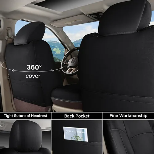 Vista 42 de Coverado Chevy Silverado - Juego completo de fundas de asiento de lona impermeables, apto para Silverado GMC Sierra 2007-2013 y 2019-2025 1500 Negro