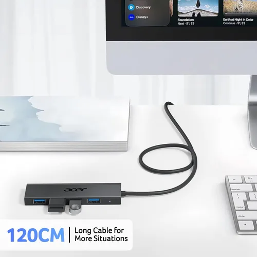Vista 6 de Acer Hub USB 4 Puertos, Hub USB 3.0 Múltiple, Divisor USBA para Laptop con Puerto de Alimentación Tipo C, Extensor para Laptop de Puerto A, PC