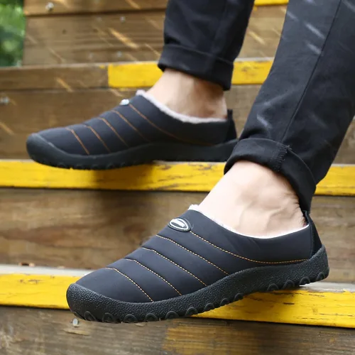 Vista 4 de UBFEN - Pantuflas cálidas de invierno para hombre y mujer con forro de felpa mullida, zapatos de casa con suela de goma antideslizante