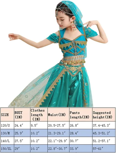 Vista 6 de Disfraz de princesa jazmín para niñas, disfraz de Halloween para danza del vientre