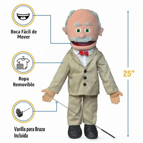 Vista 2 de 25" Pops, abuelo hispano, cuerpo completo, marioneta estilo ventrílocuo