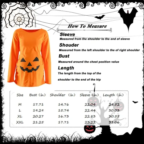 Vista 5 de Camisa de maternidad de Halloween para mujer, divertida calabaza, embarazada, linda manga larga