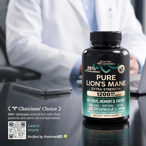 Vista 5 de Cápsulas de suplemento de melena de leones, melena de león orgánica 1200 mg, 120 cápsulas veganas