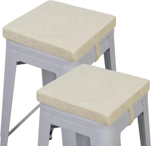 Vista 17 de baibu Juego de 2 cojines cuadrados de espuma viscoelástica de 12 pulgadas, diseño de doble capa con lazos, cojín cuadrado para silla para taburetes
