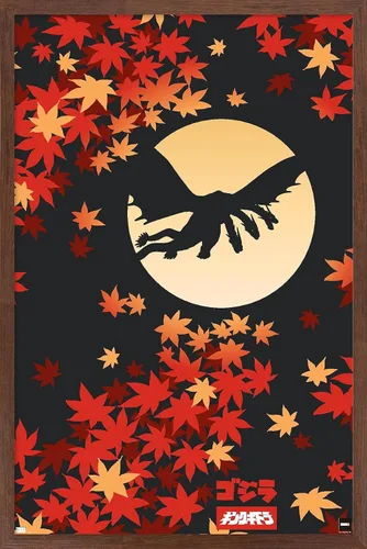 Vista 16 de Trends International Godzilla - Póster de pared de silueta, 22.4 pulgadas de largo x 14.7 pulgadas, versión enmarcada en madera de granero Versión