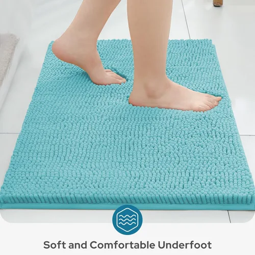 Vista 5 de BYSURE Juego de 3 alfombras de baño color azul aguamarina, antideslizantes, extra absorbentes, de felpilla, suaves, lavables Azul-aqua azul