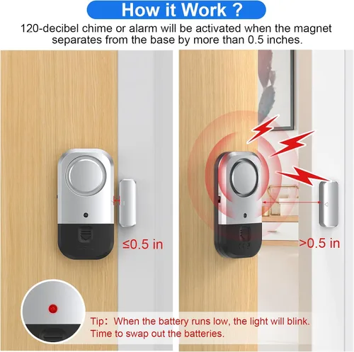 Vista 3 de Sensores de alarma para puerta y ventana, alarma de puerta para seguridad de los niños, alarmas de puerta para seguridad del hogar, oficina, tienda