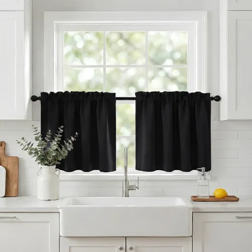 Vista 33 de NICETOWN Cortinas Opacas Cortas - Tratamiento de Ventana con Aislamiento Térmico, Niveles de Cortina Pequeños para Sala de Estar/Cocina, 2 Paneles