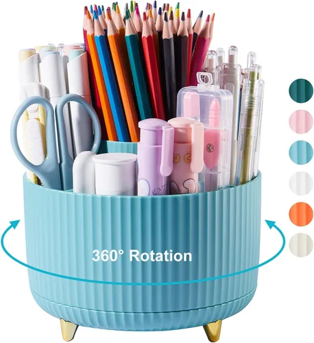 Vista 15 de Organizador de escritorio para lápices y bolígrafos, 5 ranuras, rotación de 360 grados, organizadores de escritorio para lápices y bolígrafos