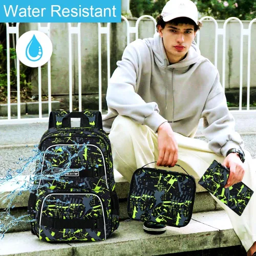 Vista 6 de Mochila de 17 pulgadas para niños y hombres, juego de 3 mochilas para portátiles universitarios para adolescentes y estudiantes, resistente al agua