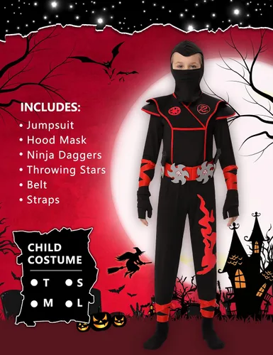 Vista 5 de Disfraz de Ninja Deluxe de Halloween para niños, disfraz de Ninja con accesorios de espuma Ninja