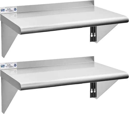 Vista 11 de Hally Estante de acero inoxidable montado en la pared, estante de pared de 10 x 24 pulgadas, NSF resistente, capacidad de 250 libras, estante